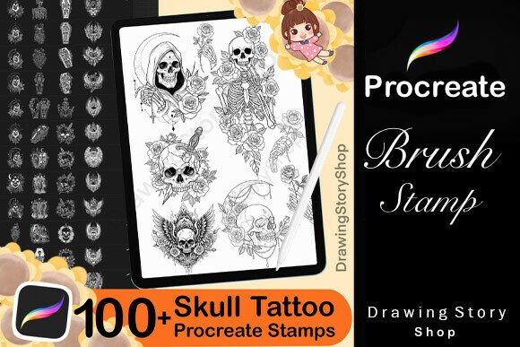 100 Spook Skulls Tattoo Procreate Stamps: A Creative Resource for Digital Artists