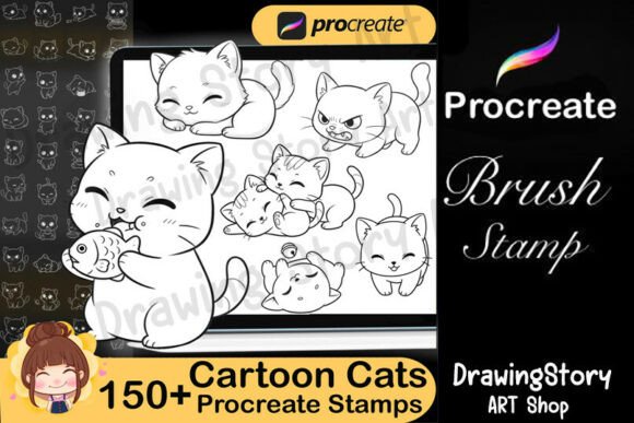 150 Cartoon Cats Procreate Stamps: A Versatile Toolkit for Digital Artists