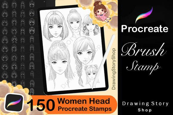 150 Procreate Woman Head Anime Stamps