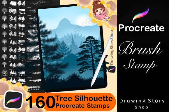 160 Procreate Tree Silhouette Stamps for Creative Digital Art