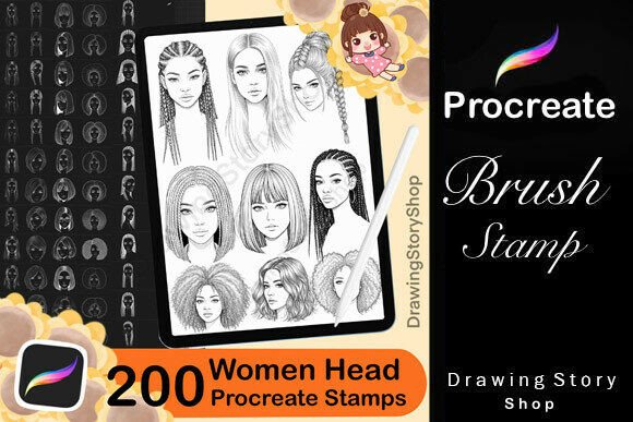 200 Procreate Woman Head Stamps for Creative Digital Art