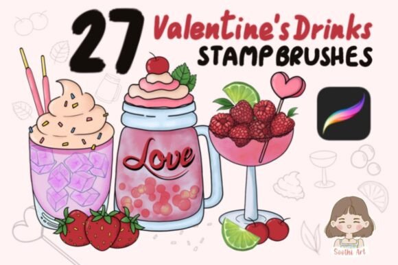 27 Valentine's Drinks Stamp Brushes for Procreate