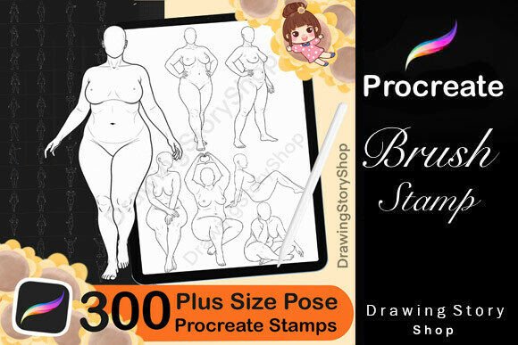 300 Procreate Female Plus Size Stamps for Digital Artists