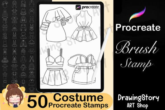 50 Chibi Clothes Procreate Stamps: A Must-Have Tool for Digital Artists