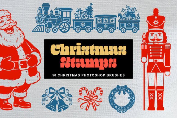 50 Christmas Stamps Photoshop Brushes for Holiday Design Projects