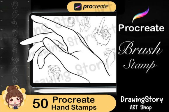 50 Hand Pose Stamps for Procreate Anime