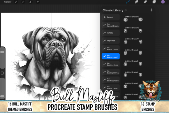 Bull Mastiff Procreate Brush Stamps: Realistic Dog Art for Digital Creators