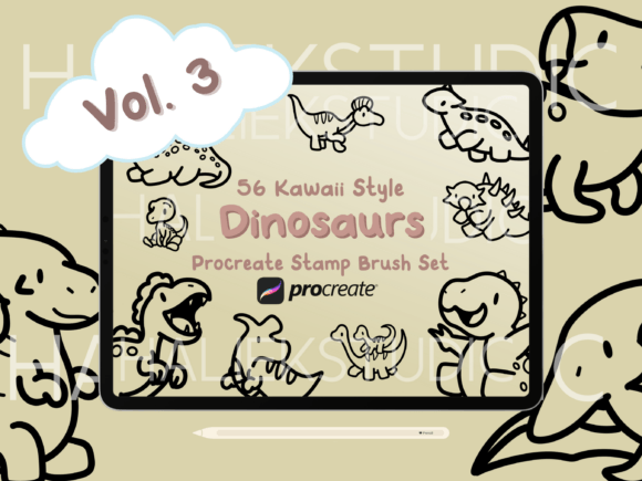 Cute Dinosaur Stamps for Procreate: Enhancing Creativity with Dinosaurs Vol. 3 Procreate Stamp Brushes