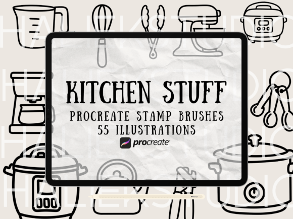 Kitchen Tools Procreate Stamps Brush Set: Enhance Your Digital Art with Consistent, Cute Kitchen Illustrations