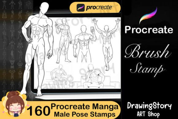 Mastering Anime Male Poses with the 160 Procreate Manga Male Pose Stamp Pack