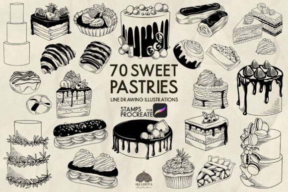 Sweet Pastries Procreate Stamp Brushes for Creative Designers