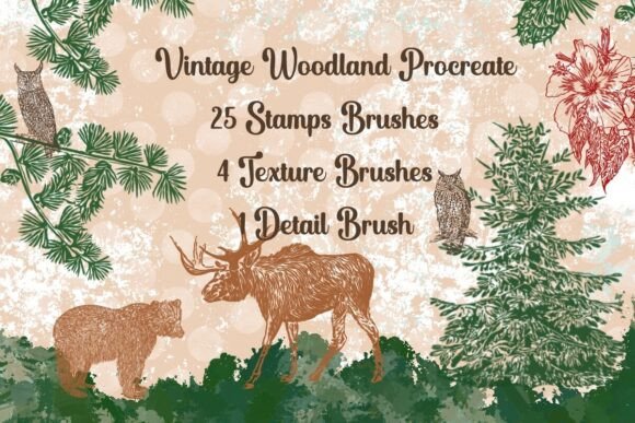 Transform Your Digital Art with the Vintage Woodland Procreate 25 Brush Set
